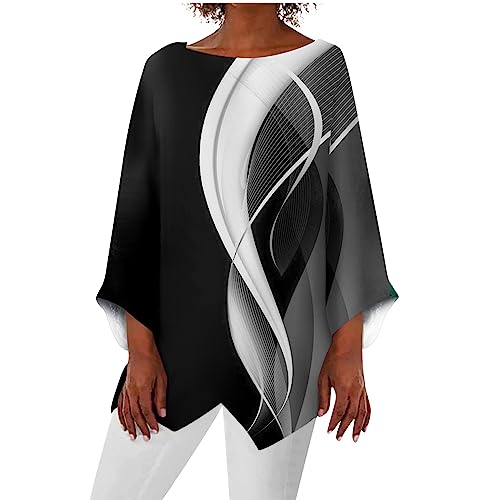 Meine Bestellungen Anzeigen,Longtops Damen Lang 3/4 Arm Festliche Elegant Irregular Sommer Shirt Blusen & Tuniken Für Damen Longbluse Lässig Leggings Große Größen Oberteile Damen (Schwarz,M) von Generic