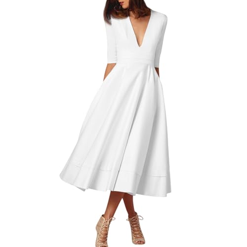 Meine Bestellungen Anzeigen Festliche Kleider Elegante Damen Midikleid Sommerkleid Trägerkleid Partykleid Kleid Sommer Damen Boho-Kleid Abendkleider Sommerkleid Curvy Brautkleid (A Weiß,XL) von Generic