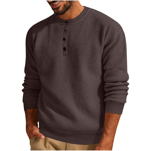 Meine Bestellungen Anzeigen Waffle Pullover Herren Winter Strickpullover Vintage Sweatshirt ohne Kapuze Rundhals/Revers Arbeitspullover Locker Pulli mit Knöpfen Große Größen Langarmshirt Bequem von Generic