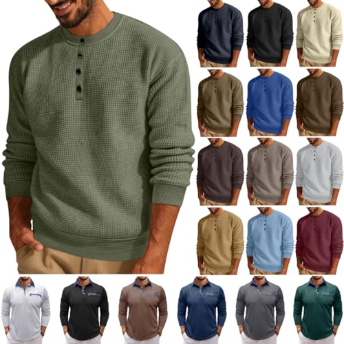 Meine Bestellungen Anzeigen Waffle Pullover Herren Winter Strickpullover Vintage Sweatshirt ohne Kapuze Rundhals/Revers Arbeitspullover Locker Pulli mit Knöpfen Große Größen Langarmshirt Bequem von Generic