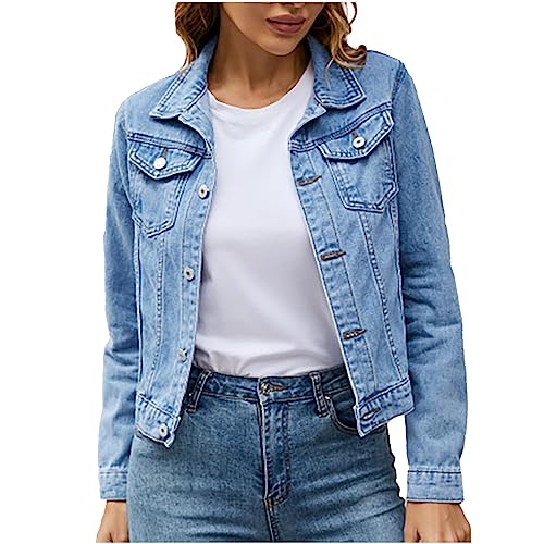 Meine bestellungen anzeigen Damen Jacke Kurz Jeansjacke Denim Winterjacke Einfarbig Jeansbluse Leichte Langarm Mantel mit Taschen Winter Button Down Jeanshemd Essentials Cardigan Vielseitige von Generic
