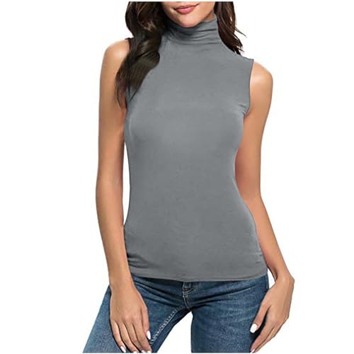 Meine bestellungen anzeigen Damen Rolli Top Ärmellose Rollkragenshirt Sexy Enge Tanktop Leicht Unterziehrolli Sommer Tank Tops Große Größen Bluse Einfarbig Shirt Basic Oberteile Stretch Tanktops von Generic