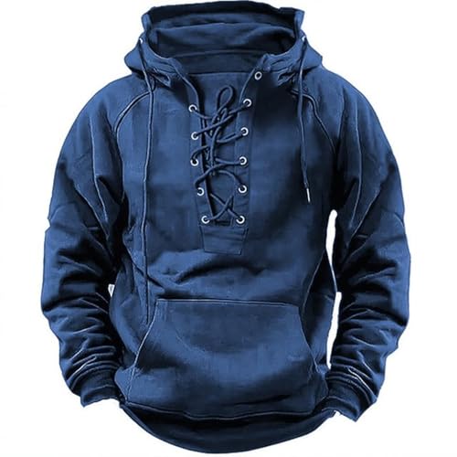 Meine bestellungen anzeigen Hoodie Herren Lace Up Hoody Langarmshirt Vintage Kapuzenpullover Winter Einfarbig Sweatshirt Distressed Casual Pullover Warm Langarm Oberteile Große Größen Kapuzenpulli von Generic