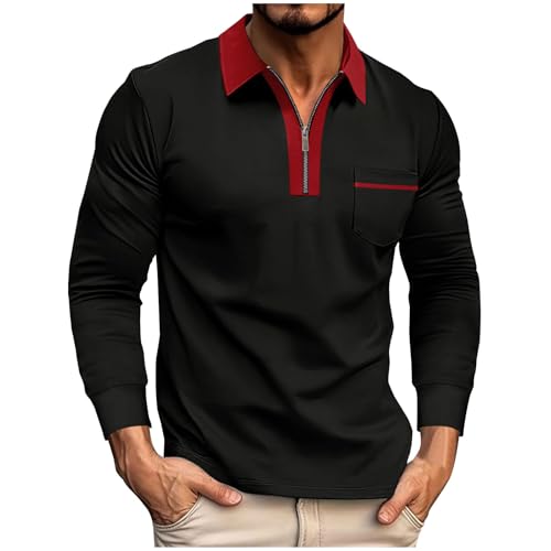 Meine bestellungen anzeigen Pullover Herren Half Zip Revers Sweatshirt Farbblock Langarmshirt Atmungsaktiv Poloshirt Casual T-Shirt mit Tasche Regular Fit Longsleeve Golf Shirt Große Größen Pulli von Generic
