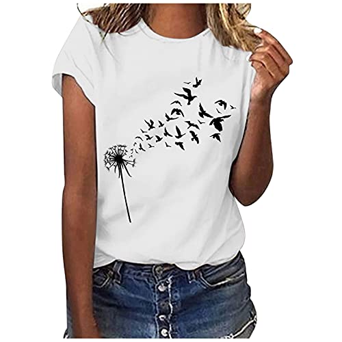 Meine bestellungen anzeigen Tshirt Damen Weiss Sommer T-Shirt Damen Basic T Shirt Bedrucken Rundhalsausschnitt Weiß Oberteile Baumwolle Casual Damen Locker Kurzarm Bluse Tops Sportshirt von Generic