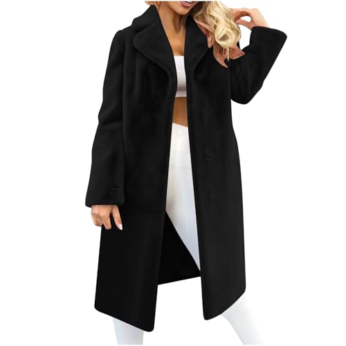 Meine bestellungen anzeigen Wintermantel Damen Teddyfleece Parka Leichte Plüschjacke Kerbkragen Open Front Mantel Winter Teddyjacke Einfarbig Winterjacke Große Größen Fleecejacke Lang von Generic