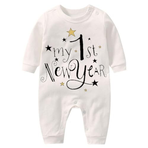 Meine erste Neujahrskleidung Neugeborenes Baby, Junge, Mädchen, Neujahrs-Outfits, Briefdruck-Spielanzug, Overall, Stirnband, Outfits-Set Harnisch Ketten (White, 0-3 Months) von Generic