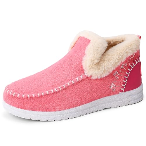 Memory Foam-Stiefeletten für Damen, Slipper-Stiefel aus Mikro-Wildleder, geeignet für drinnen und draußen (Rosarot, Erwachsene, Damen, 38, Numerisch, EU Schuhgrößensystem, M) von Generic