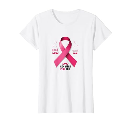 Men Wear Pink Too Brustkrebs-Bewusstseinsband T-Shirt, Damen, Weiß, XS Men Wear Pink Too Brustkrebs-Bewusstseinsband T-Shirt, Damen, Weiß, XS von Generic