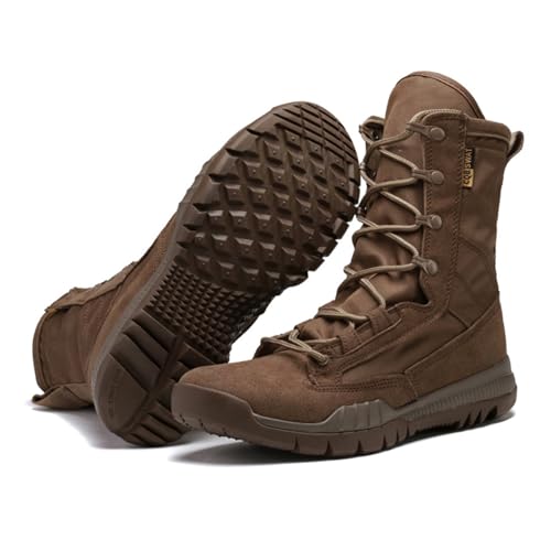Men's High Top Military Tactical Boots Lace Up Combat Boot Non Slip Wear Resistant Jungle Shose For Backpacking Mountaineering Travel Army Outdoor Jungle Hunting(Brown,42 EU) von Generic