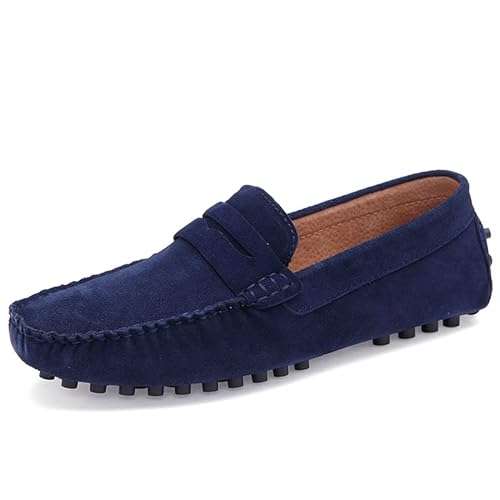 Men's Loafers Shoes Round Toe Nubuck Leather Penny Driving Loafers Flexible Lightweight Anti-Slip Party Wedding Slip On (Color : Blau, Size : 43 EU) von Generic