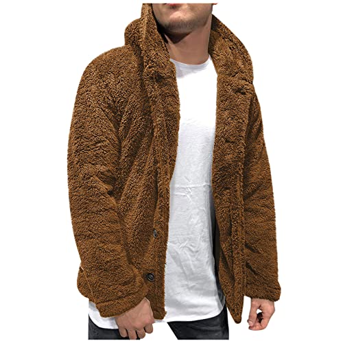 Men's Teddy Hooded Jacket Winter Hooded Jacket Warm Teddy Fleece Jacket Coat Fluffy Hoodie Sweatshirt Hooded Pullover Winter Jacket with Buttons Coffee 3XL DE5 von Generic