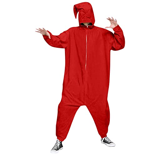 Mens Christmas Solid Color Hooded Zipper Home Pyjamas Party Jumpsuit Jumpsuit Set Outfit Herren Elegant (Red, L) von Generic