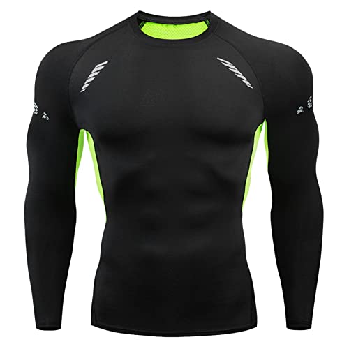 Mens Fitness Langarm Laufsport T-Shirt Männer Muscle Athletic Gym Compression Kleidung Armbanduhr Digital Herren (Green, M) von Generic