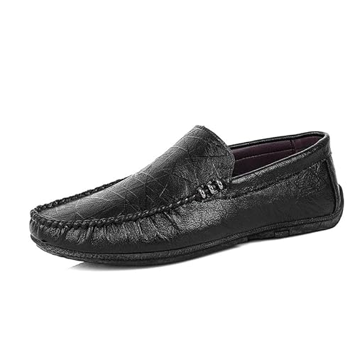 Mens Loafers Round Toe Faux Leather Loafer Shoes Flat Heel Flexible Resistant Classic Party Slip On (Color : Schwarz, Size : 39 EU) von Generic