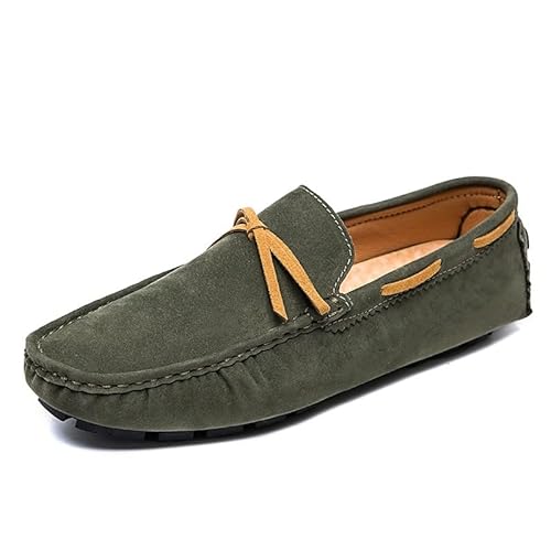 Mens Loafers Shoe Suede Vamp Driving Style Loafer Boatshoes Flat Heel Slip Resistant Anti-Slip Classic Casual Slip-ons(Dunkelgrün,38 EU) von Generic