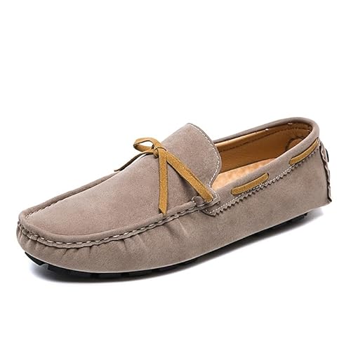 Mens Loafers Shoe Suede Vamp Driving Style Loafer Boatshoes Flat Heel Slip Resistant Anti-Slip Classic Casual Slip-ons(Khaki,45 EU) von Generic