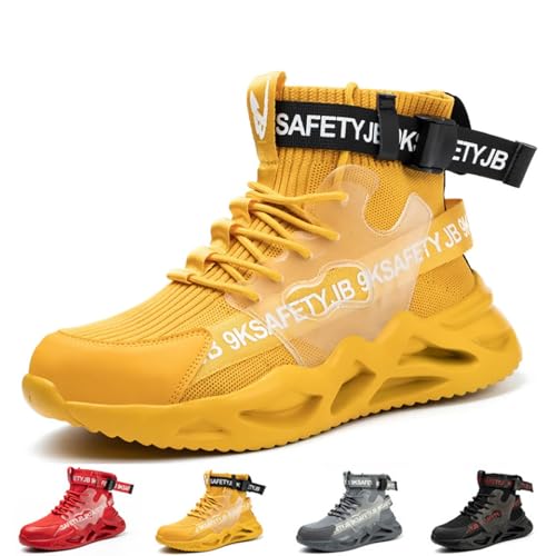 Mens Work and Construction Boots with Steel Toe for Protection from Impact, Puncture and Slip Resistant (Yellow,43) von Generic