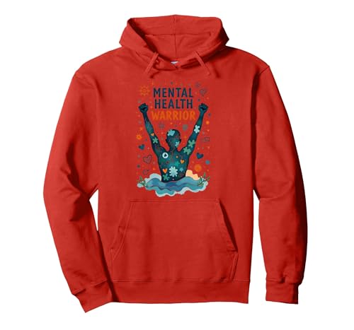Mental Health Warrior, der Männer stärkt, inspirierende Kunst Pullover Hoodie, Unisex für Erwachsene, Rot, XL von Generic