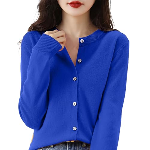 Merino Wolle Strickjacken Für Damen Dünner Rundhalsausschnitt Leichte Lang Elegant Sommerjacke Einfarbig Große Größen Strickcardigan Strickpullover Frühling Herbstjacke Damenpullover von Generic