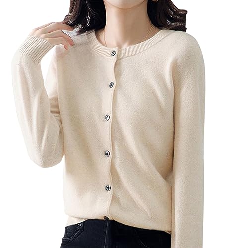 Merino Wolle Strickjacken Für Damen Dünner Rundhalsausschnitt Leichte Lang Elegant Sommerjacke Einfarbig Große Größen Strickcardigan Strickpullover Frühling Herbstjacke Rollkragenpullover Damen von Generic