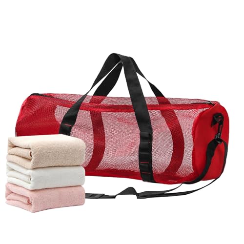 Mesh Beach Bag - Leichte faltbare Tasche mit Reißverschlussbeutel, zylindrische Strandtaschen | Faltbares Mesh -Reisetasche, großer wasserdichtes sandfestes Strandbeutel Mesh Carryall für Poolreisen E von Generic