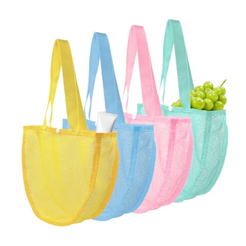 Mesh Shell Taschen für - Muscheltaschen für es | 4x bunte leichte faltbare Einkaufstasche zur Aufbewahrung, Strandhalings-, Schwimm- und Reisezubehör, stabile Tasche Sandziverter von Generic