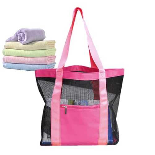 Mesh-Stofftasche für , Mesh-Stoffbeutel, Sanddichte Strandtasche, Leichte Strandtasche für Frauen, Umhängetasche für den Außenbereich, faltbare Pooltasche, Hot Pink, se beskrivning von Generic