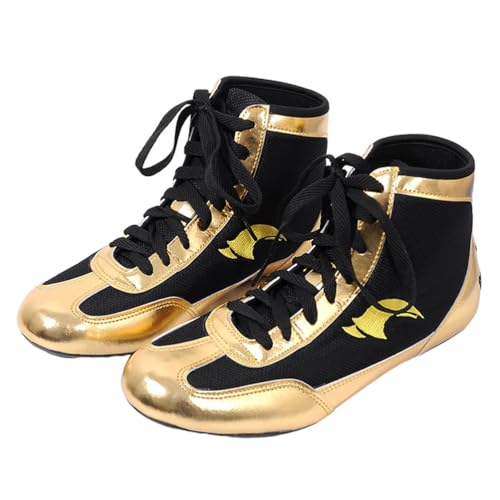 Mesh Wrestling Sportschuhe Leichte atmungsaktive Boxershorts Fitness-Sneaker Anti-Rutsch High-Top Box-Trainingsstiefel,Gold,45 EU von Generic