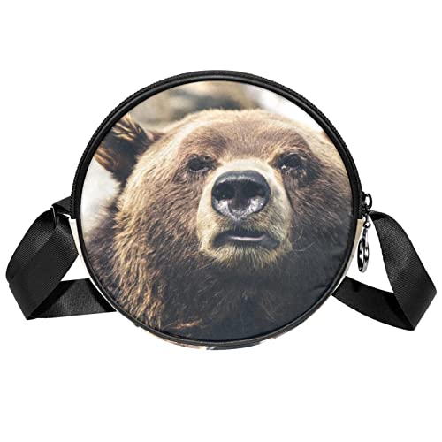 Messenger Bag Bär Retro Bild Crossbody Tasche für Frauen rund, Mehrfarbig, 6.7x6.7x2.3 in, Sling Rucksäcke von Generic