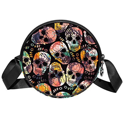 Messenger Bag Gothic Punk Skull Head Crossbody Tasche für Frauen Rund, Mehrfarbig, 6.7x6.7x2.3 in, Sling Rucksäcke Messenger Bag Gothic Punk Skull Head Crossbody Tasche für Frauen Rund, Mehrfarbig, 6.7x6.7x2.3 in, Sling Rucksäcke von Generic