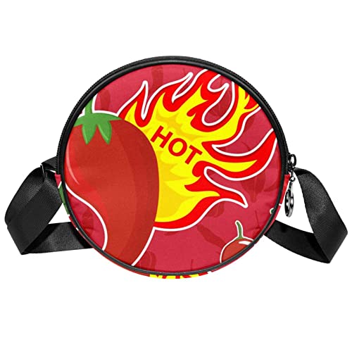 Messenger Bag Set Chili Crossbody Tasche für Damen rund, Mehrfarbig, 6.7x6.7x2.3 in, Sling Rucksäcke von Generic