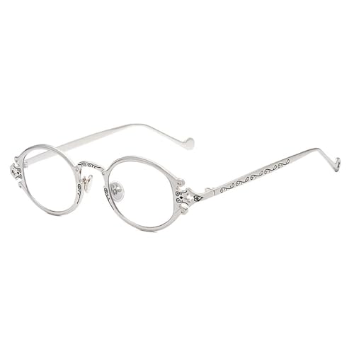 Metallbrille Damen Punk Dampf Oval Retro Transparent Vintage Accessoires Herren Rund Gold Schwarz Silber Silber mit Transparent Einheitsgröße von Generic