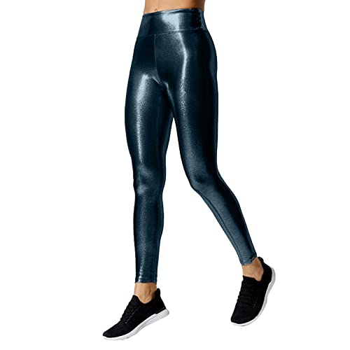 Metallic Leggings Damen, Leggings Damen High Waist Shiny Leggins Kunstleder Hose Metallisch Sportleggings für Party Karneval Fasching Disco Kostüm Faux Leder Jeggings Shiny Tanzhose von Generic