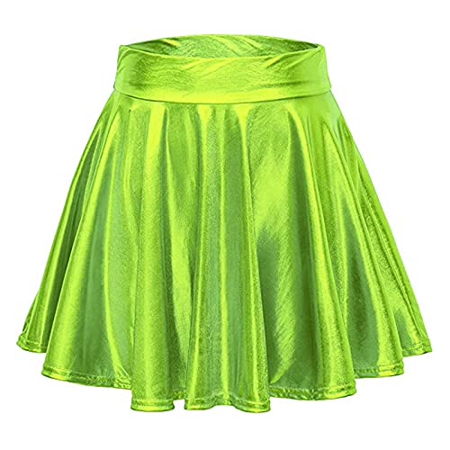 Metallic Rock Damen Metallischer Faltenrock Mini Skater Rock Minirock kurz Mini Rock Faltenrock Tanz Rock Faltenrock Retro Stretch Skater Röcke Hohe Taille Metallischer Mini Glocken Rock (Green-A, L) von Generic