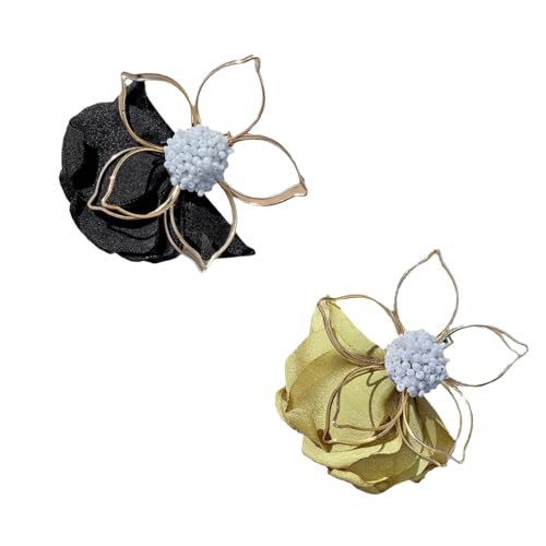 Metallische Blumen Haarspangen für Styling, Haarspangen für lockiges Haar, Haarblumenspangen für Frauen (Black + Green) von Generic