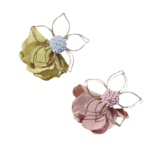 Metallische Blumen Haarspangen für Styling, Haarspangen für lockiges Haar, Haarblumenspangen für Frauen (Green + Pink) von Generic