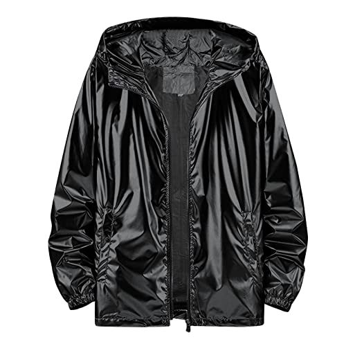 Metallische Jacke Herren Metallisch Glänzend Bomberjacke Leicht mit Kapuzen Jacken Outdoor Windbreaker Hiphop Langarm Bomberjacke Metallic Fliegenjacke Bikerjacke Outwear Karneval Kostüm von Generic