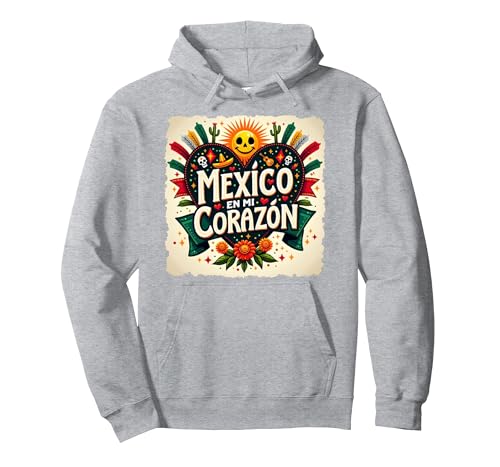 Mexico En Mi Corazon Viva Mexico Festliche Totenkopfsonne für Damen Pullover Hoodie, Unisex für Erwachsene, Grau Meliert, M von Generic