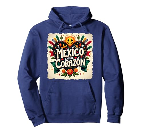Mexico En Mi Corazon Viva Mexico Festliche Totenkopfsonne für Damen Pullover Hoodie, Unisex für Erwachsene, Marineblau, S von Generic