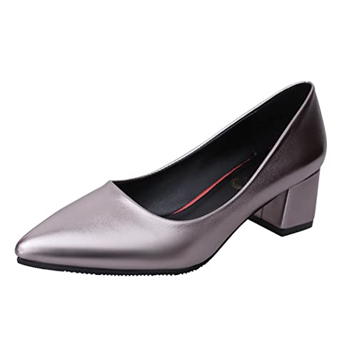 Mid-Heel Frühling Flache Damen Spitze und modische Mundschuhe Freizeitschuhe Zehe Damen High Heels Rolling Soft Damenschuhe (Silver, 40) von Generic