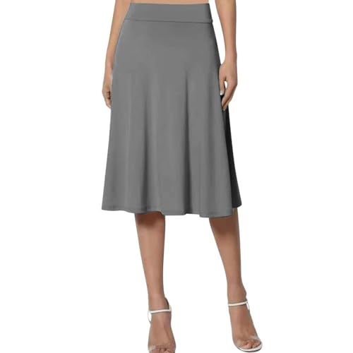 Midirock Damen A Linien, Hosenrock Damen Knielang, Midi Rock High Waist Röcke Kleid Elastische Taille Wickelrock für Frauen Skirt Swing Freizeitrock Einfarbig Herbstrock Sommerrock Röcke von Generic