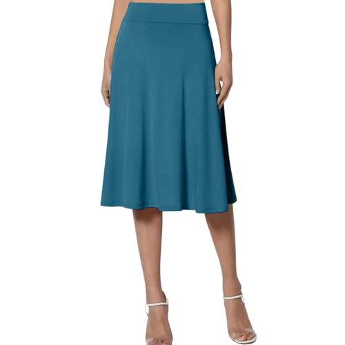 Midirock Damen A Linien, Hosenrock Damen Knielang,Midi Rock Damen High Waist Röcke Elastische Taille Wickelrock für Frauen Skirt Swing Freizeitrock Einfarbig Herbstrock Sommerrock Elegant von Generic