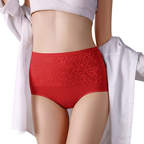 Miederhose Damen Bauchweg Unterhose Taillenformer ​Taillenslip Shapewear Spitze Po Heber Hohe Taille Unterhose Slip Sexy Slip Nahtlos Shapewear Formslip (Rot, XL) von Generic