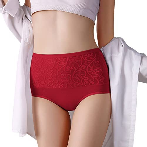 Miederhose Damen Bauchweg Unterhose Taillenformer ​Taillenslip Shapewear Spitze Po Heber Hohe Taille Unterhose Slip Sexy Slip Nahtlos Shapewear Formslip (Rot-A, L) von Generic