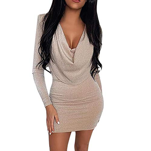 Mini Kleid Frauen Sexy, Partykleid Frauen Slim-Fit Glitzer, Tunikakleid Frauen Tiefer V-Ausschnitt Langarm, Wickelkleid Frauen Hohe Taille Kurz, Eleganter Abendkleider Bodycon Kleid Ballkleid von Generic