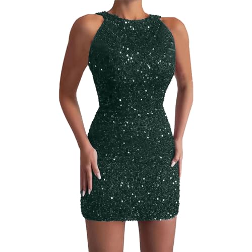 Mini Kleid Frauen Sexy, Partykleid Slim-Fit Glitzer, Tunikakleid Tiefer V-Ausschnitt Langarm, Wickelkleid Hohe Taille Kurz, Eleganter Abendkleider Bodycon Ballkleid von Generic