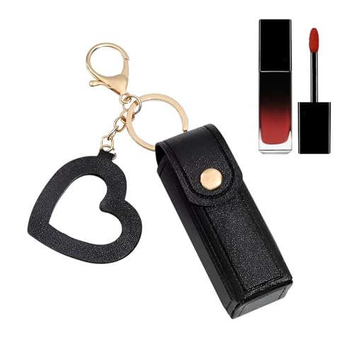 Mini-Lippenstiftetui – Lippenstift-Aufbewahrungsbehälter, Make-up-Reise-Organizer | Tragbares, stylisches Mini-Lippenstiftetui aus PU-Leder mit Liebesanhänger, eleganter Lippenstifthalter für die Hand von Generic