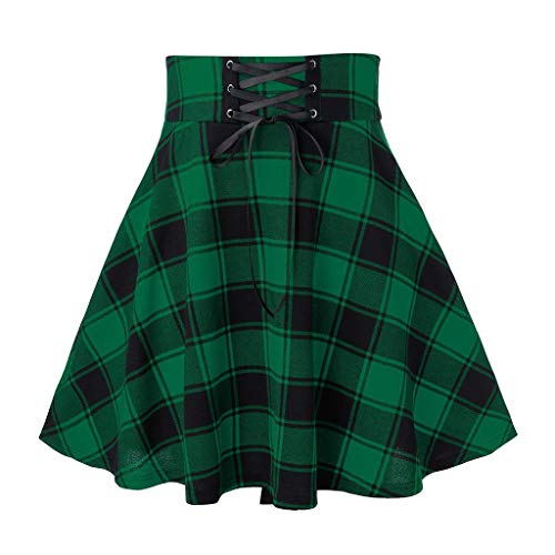 Mini Rock Elastische Taille A Linie Röcke Vintange Plaid Uniform Skater Faltenrock Knielänge Herbstrock Hohe Taille Thermorock Schottenrock,Frauen von Generic