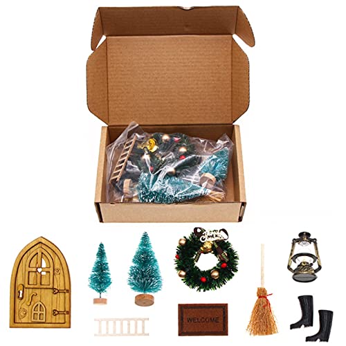 Miniatur-Weihnachtselfen | Miniatur-Set für Holzhaus, Puppenhaus aus Holz mit Möbeln für Kinder Mädchen Kinder, 9 Sets Retro Türen + Papierbox, Uni, Siehe Beschreibung von Generic